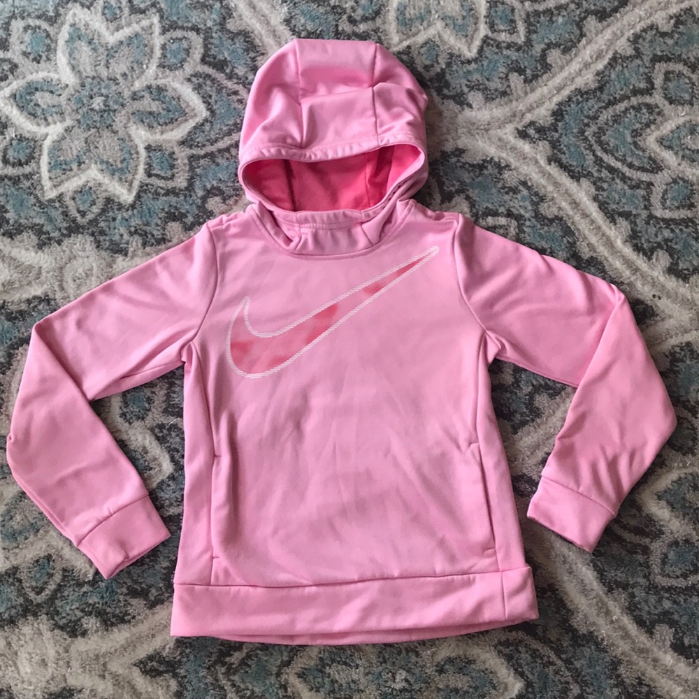 Girls pink Nike dri-fit medium hooded sweatshirt